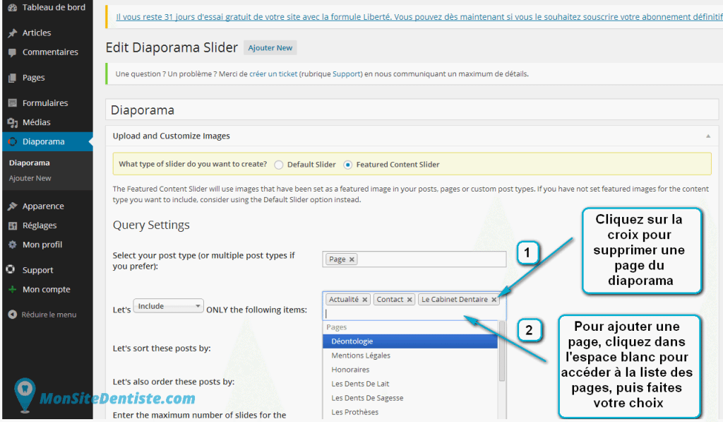 Comment modifier le contenu du diaporama (cliquer sur l'image pour l'agrandir).