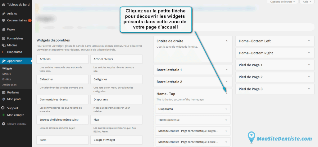 Visualisez les widgets présents sur une zone donnée (cliquez sur l'image pour l'agrandir).